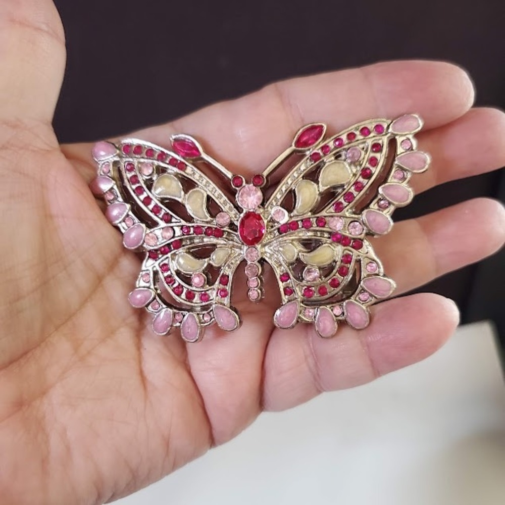 Pink Rhinestone Butterfly Belt Buckle Silver Tone Y2K Fairycore Statement